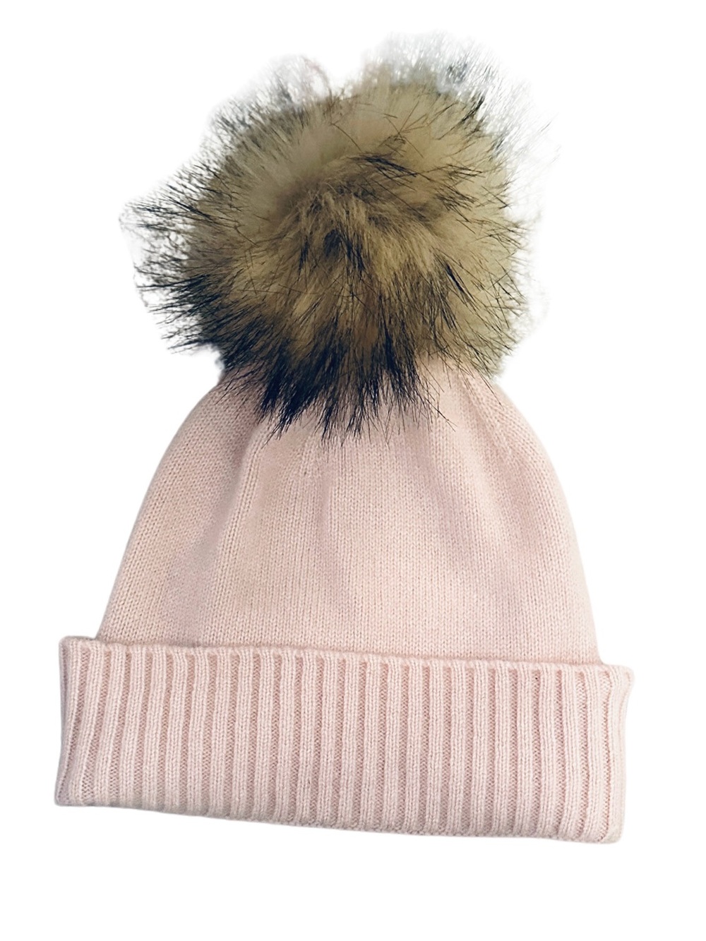 Nordstrom Cashmere Ice Pink Beanie with Faux Fur Pom Pom